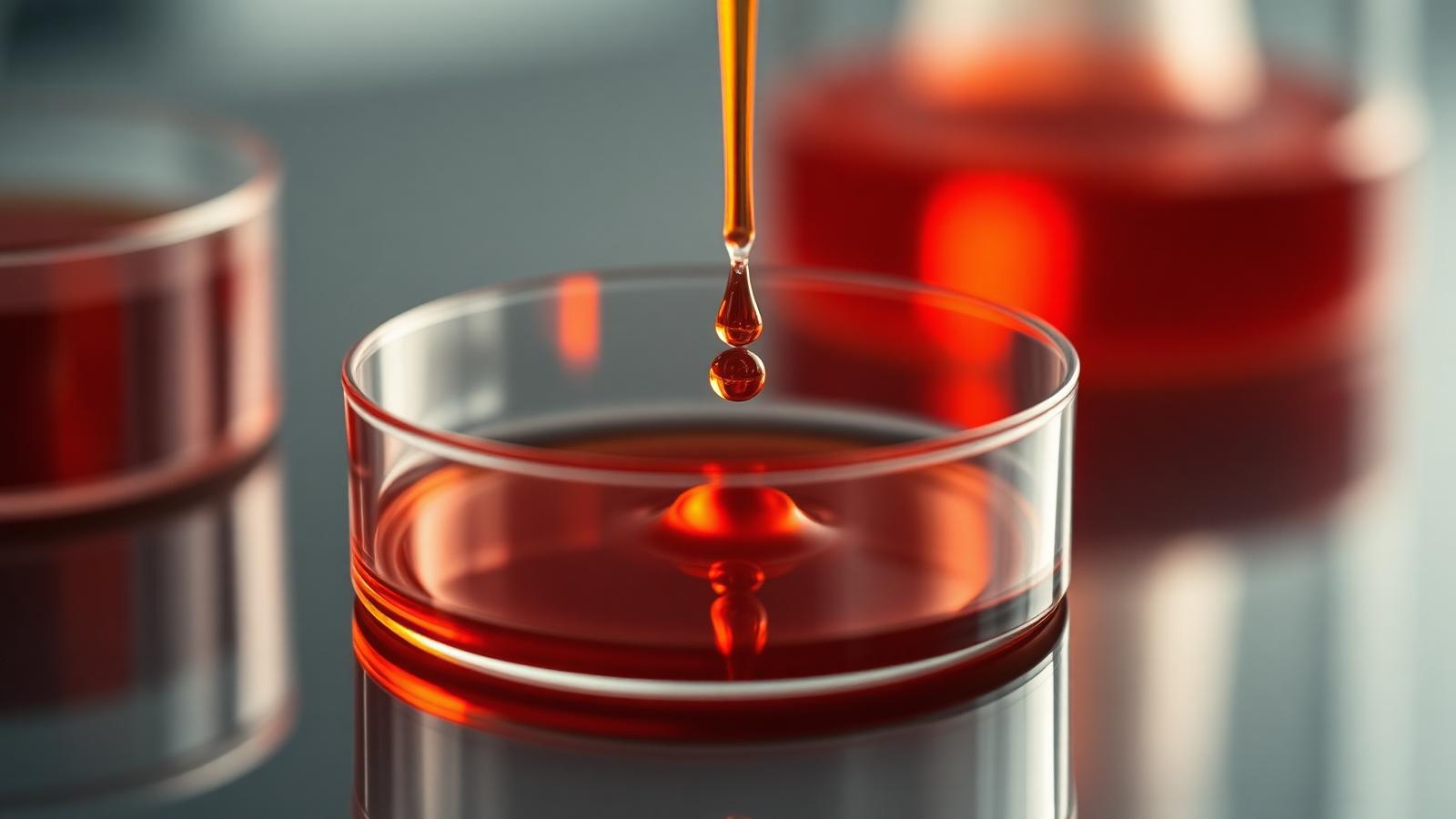 Gota de sérum com peptídeo de cobre em placa de Petri